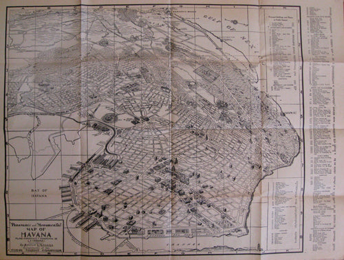 Black-and-White-Antique-Map-Panoramic-and-Monumental-Map-of-Havana-******-Central-America-Cuba-1948-Cuban-Tourism-Commission-Maps-Of-Antiquity