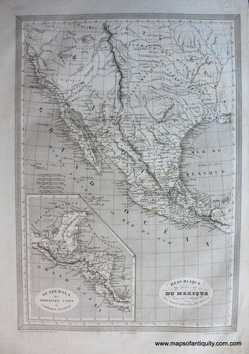 Antique-Black-and-White-Map-Republique-des-Etats-Unis-du-Mexique-********-North-America-Mexico-1837-Monin-Maps-Of-Antiquity