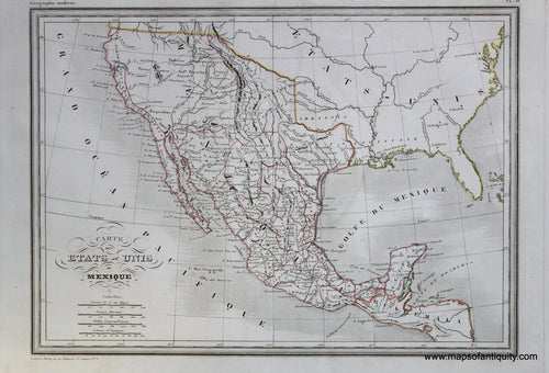 Antique-Hand-Colored-Map-Carte-des-Etats-Unis-du-Mexique-Caribbean-&Latin-America-Mexico-1846-M.-Malte-Brun-Maps-Of-Antiquity