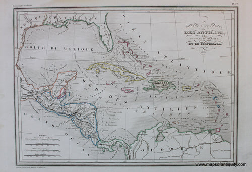 Antique-Hand-Colored-Map-Carte-Des-Antilles-du-Golfe-du-Mexique-et-du-Guatemala-Caribbean-&Latin-America-Central-America-1846-M.-Malte-Brun-Maps-Of-Antiquity