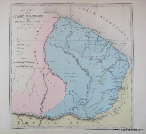 Antique-Hand-Colored-Map-Carte-de-La-Guyane-Francaise-(French-Guiana)-1877-Levasseur-French-Guiana-1800s-19th-century-Maps-of-Antiquity