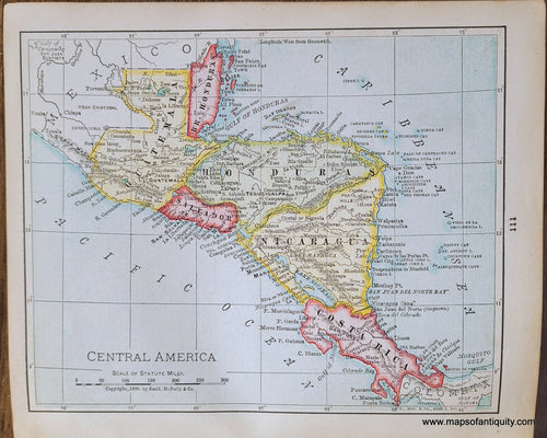 Genuine-Antique-Map-Central-America-1900-Rand-McNally-Maps-Of-Antiquity