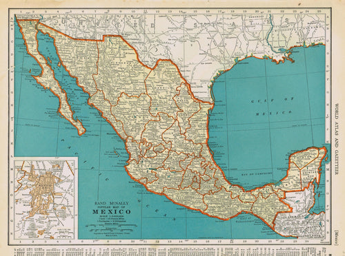 Genuine-Antique-Map-Popular-Map-of-Mexico-1940-Rand-McNally-Maps-Of-Antiquity