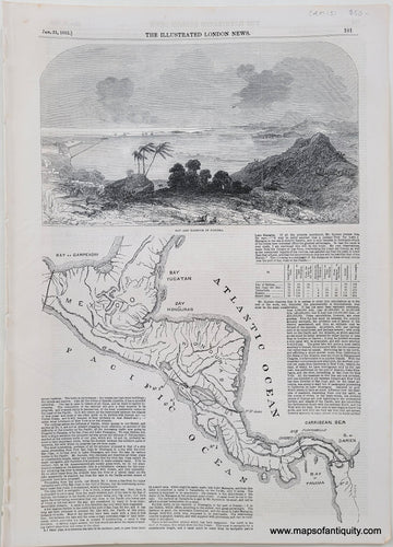 Genuine-Antique-Map-Bay-and-Harbour-of-Panama-with-map-of-potential-canal-locations-Central-America--1852-Illustrated-London-News-Maps-Of-Antiquity-1800s-19th-century
