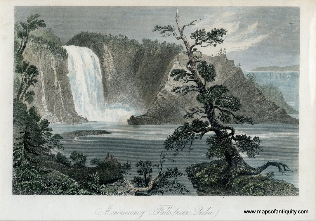 Antique-Tinted-Steel-Engraving-Montgomery-Falls-(near-Quebec)-**********-North-America-Canada-1850-The-Ladies-Repository-Maps-Of-Antiquity
