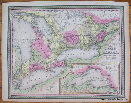 Antique-Hand-Colored-Map-Canada-West-Formerly-Upper-Canada.-North-America-Canada-1849-Mitchell/Cowperthwait-Desilver-&-Butler-Maps-Of-Antiquity
