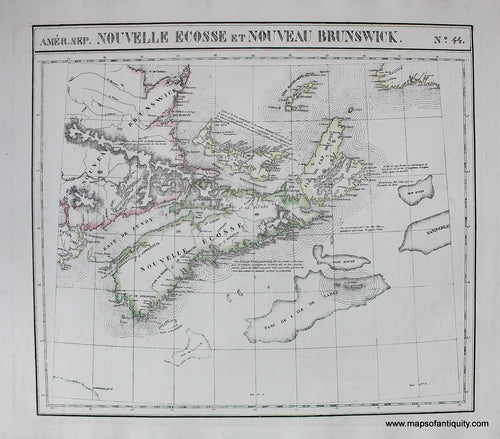 Antique-Hand-Colored-Map-Amerique-Septentrionale-No.-44-Nouvelle-Ecosse-et-Nouveau-Brunswick-North-America-Canada-1827-Vandermaelen-Maps-Of-Antiquity