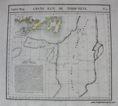 Antique-Hand-Colored-Map-Amerique-Septentrionale-No.-45-Grand-Banc-de-Terre-Neuve-North-America-Canada-1827-Vandermaelen-Maps-Of-Antiquity