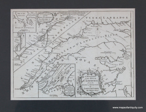 Black-and-White-Antique-Map-A-New-Chart-of-the-River-St.-Lawrence-from-the-Island-of-Anticosti-to-Lake-Ontario-North-America-Canada-1759-Kitchin-Maps-Of-Antiquity