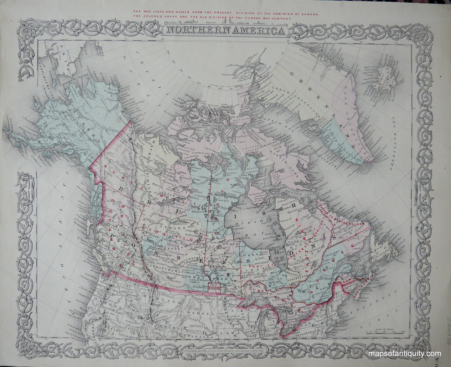 Antique-Hand-Colored-Map-Northern-America-Canada--1855-Colton-Maps-Of-Antiquity