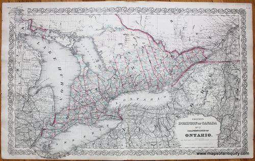 Antique-Hand-Colored-Map-Colton's-Dominion-of-Canada-No.-2-The-Province-of-Ontario.-Canada--c.-1880-Colton-Maps-Of-Antiquity