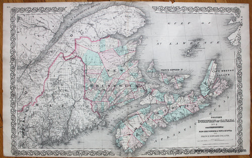 Antique-Hand-Colored-Map-Colton's-Dominion-of-Canada-No.-3-The-Province-of-New-Brunswick-&-Nova-Scotia-and-Prince-Edward-Island.-Canada--c.-1880-Colton-Maps-Of-Antiquity