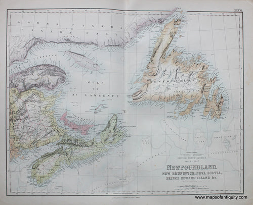 Antique-Hand-Colored-Map-British-North-America-Sheet-1-East.-Newfoundland-New-Brunswick-Nova-Scotia-Prince-Edward-Island-etc.-Canada--1864-Fullarton-Maps-Of-Antiquity