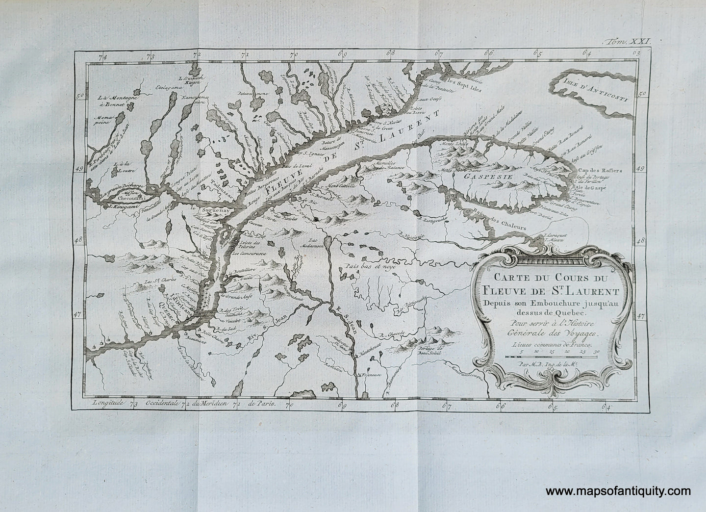 Antique-Map-Carte-du-Cours-du-Fleuve-de-St.-Laurent-depuis-son-Embouchure-jusqu'au-dessus-de-Quebec-1757-Bellin-1700s-18th-century-Saint-Lawrence-River