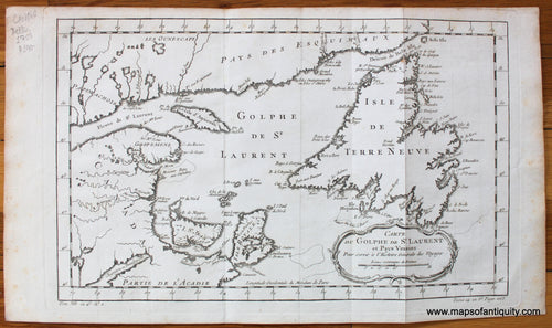 Antique-Map-Carte-du-Golphe-de-St.-Laurent-et-Pays-Voisins-Gulf-of-St.-Lawrence-French-Bellin-1757-1750s-1700s-Mid-Late-18th-Century-Maps-of-Antiquity