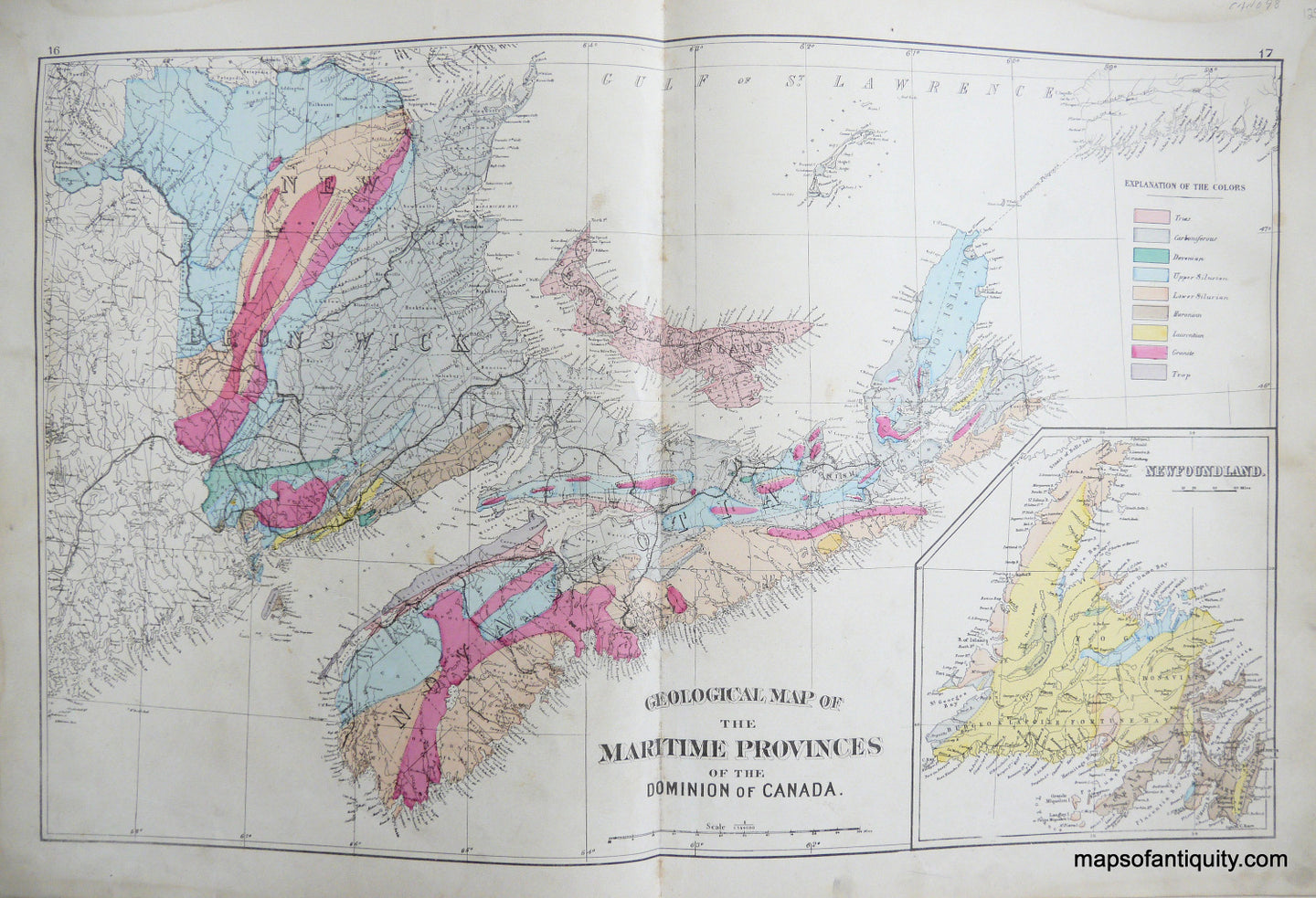 Antique-Hand-Colored-Map-Geological-Map-of-Maritime-Provinces-of-the-Dominion-of-Canada-North-America-Canada-1879-Roe-Maps-Of-Antiquity