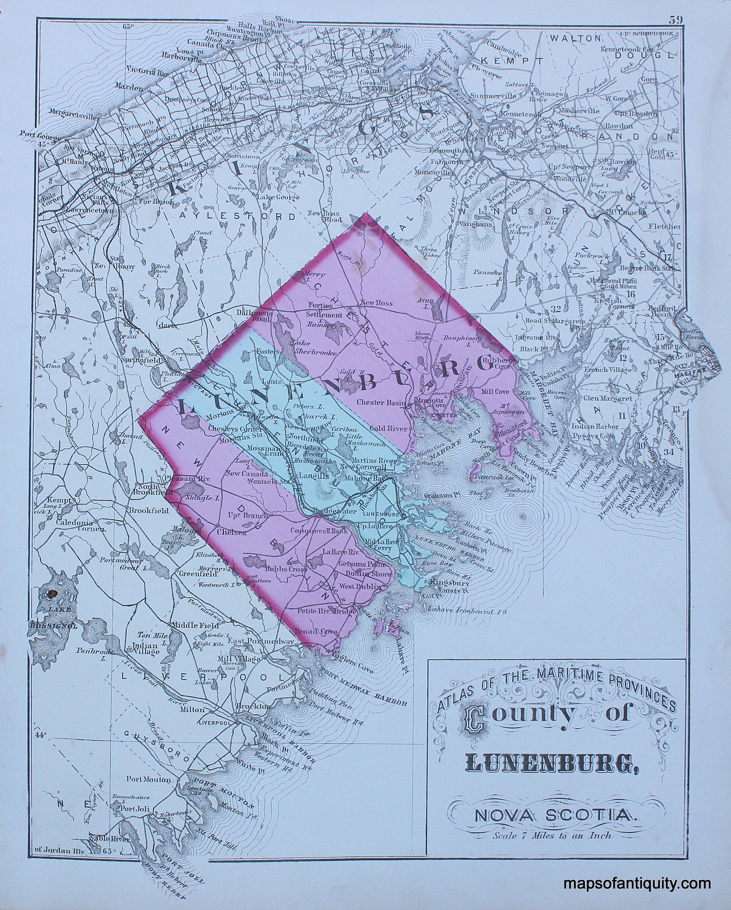 Antique-Hand-Colored-Map-County-of-Lunenburg-Nova-Scotia-North-America-Canada-1879-Roe-Maps-Of-Antiquity