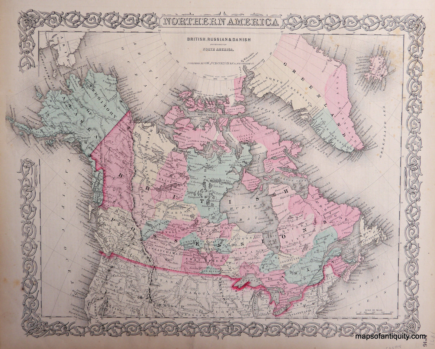 Antique-Hand-Colored-Map-Northern-America-British-Russian-and-Danish-Possessions-in-North-America-Canada--1871-Colton-Maps-Of-Antiquity
