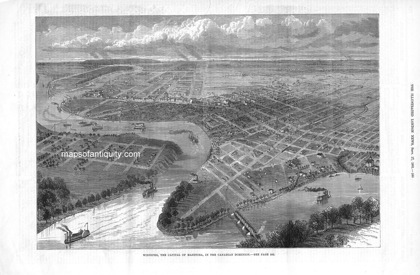 Antique-Black-&-White-Illustration-Winnipeg-The-Capital-of-Manitoba-**********-Canada--1858-Illustrated-London-News-Maps-Of-Antiquity