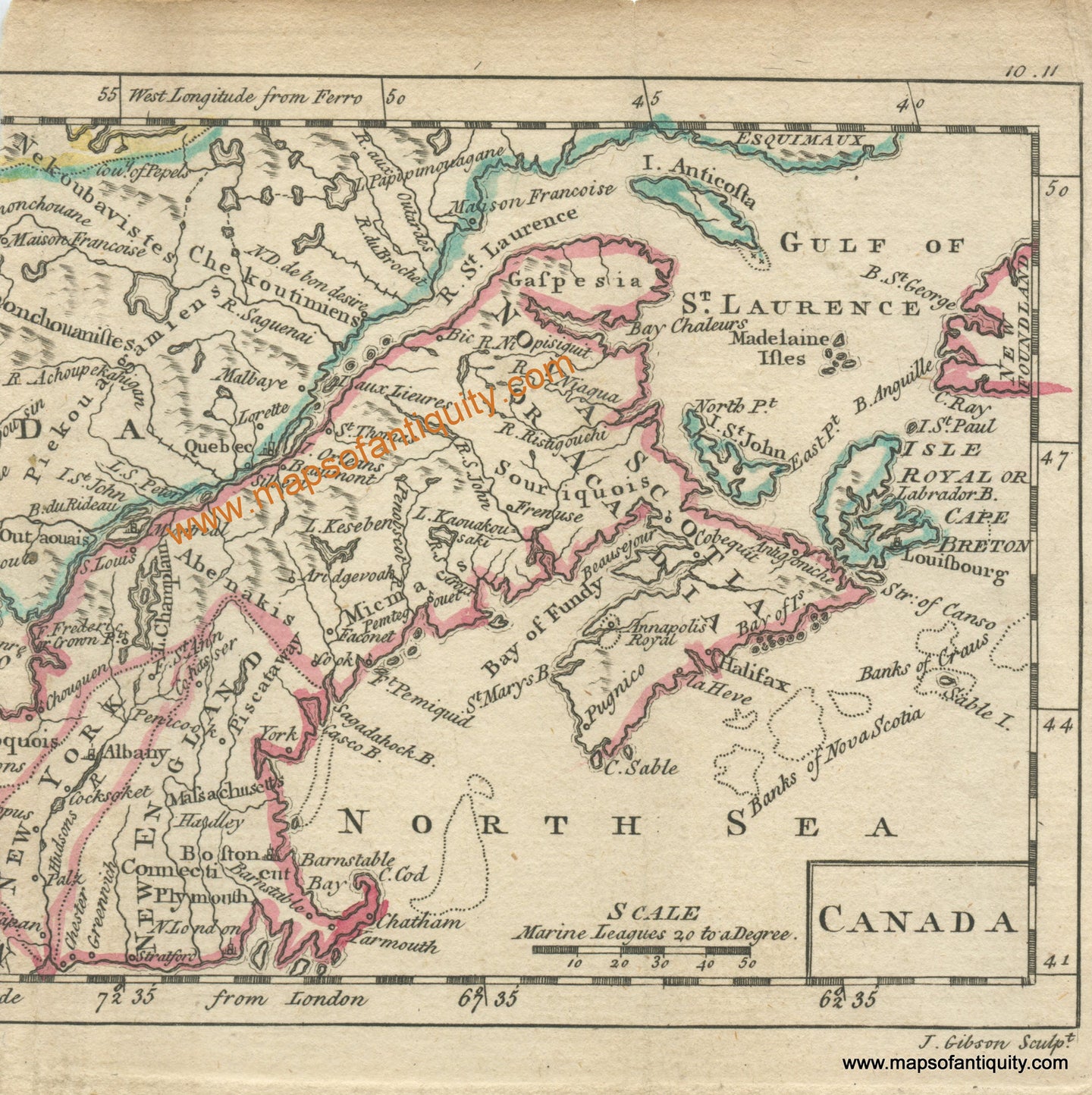 Antique-Hand-Colored-Map-Canada-Europe-Canada-1761-Dury-Maps-Of-Antiquity
