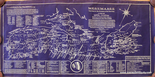 Printed-Color-Map-Megumaage-The-Home-of-the-Micmacs-or-the-True-Men-A-Map-of-Nova-Scotia-showing-the-Micmac-names-of-various-places-and-other-items-of-interest-******-Canada--c.-1975-George-T.-Bates-Maps-Of-Antiquity