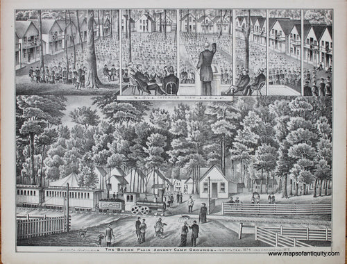 Antique-Hand-Black-and-White-Illustration-The-Beebe-Plain-Advent-Camp-Grounds---Instituted-1874---Incorporated-1875-North-America-Canada-1881-Belden-Maps-Of-Antiquity