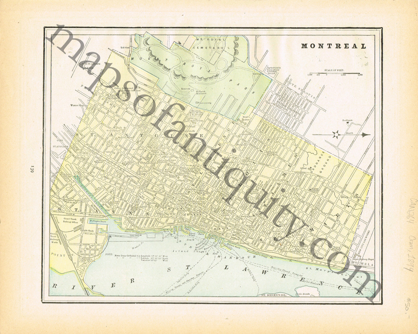 Antique-Printed-Color-Map-Montreal-verso:-Ontario-North-America-Canada-1894-Cram-Maps-Of-Antiquity