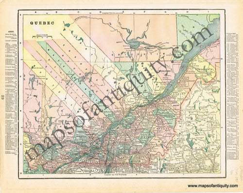 Antique-Printed-Color-Map-Quebec-verso:-Ontario-North-America-Canada-1900-Cram-Maps-Of-Antiquity