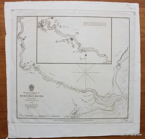 Antique-Black-and-White-Nautical-Chart-River-St.-Lawrence:-Bersimis-River-North-America-Nautical-Charts-Canada-1840-British-Admiralty-Maps-Of-Antiquity
