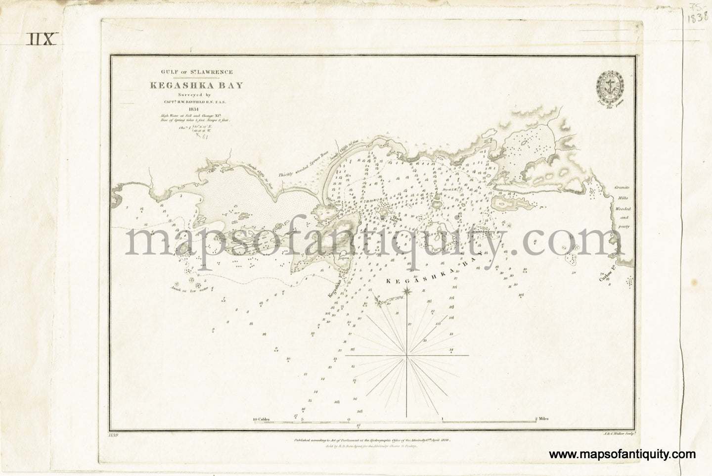 Antique-Black-and-White-Nautical-Chart-Gulf-of-St.-Lawrence:-Kegashka-Bay-North-America-Nautical-Charts-Canada-1838-British-Admiralty-Maps-Of-Antiquity