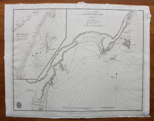 Antique-Black-and-White-Nautical-Chart-Gulf-of-St.-Lawrence:-Cawee-Islands-North-America-Nautical-Charts-Canada-1838-British-Admiralty-Maps-Of-Antiquity