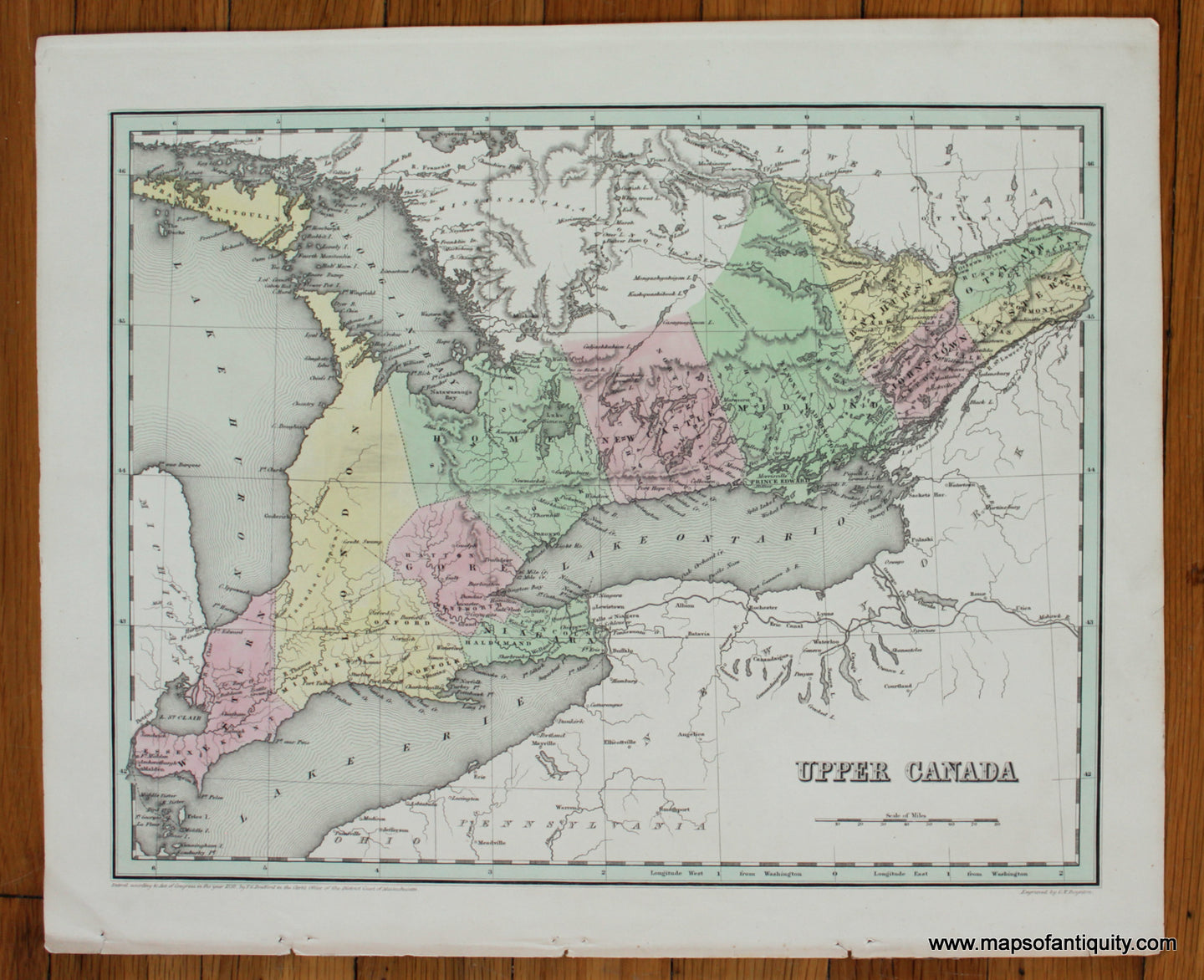 Antique-Hand-Colored-Map-Upper-Canada-North-America-Canada-1838-Bradford-Maps-Of-Antiquity