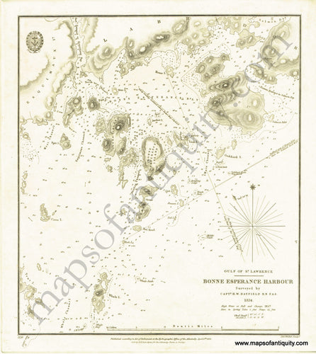 Antique-Black-and-White-Nautical-Chart-Gulf-of-St.-Lawrence:-Bonne-Esperance-Harbour-North-America-Nautical-Charts-Canada-1838-British-Admiralty-Maps-Of-Antiquity