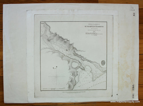 Antique-Black-and-White-Nautical-Chart-River-St.-Lawrence:-St.-Nicholas-Harbour-North-America-Nautical-Charts-Canada-1838-British-Admiralty-Maps-Of-Antiquity