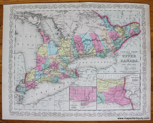 Antique-Map-Canada-West-Formerly-Upper-Canada-DeSilver-1859-1850s-1800s-Mid-Late-19th-Century-Maps-of-Antiquity
