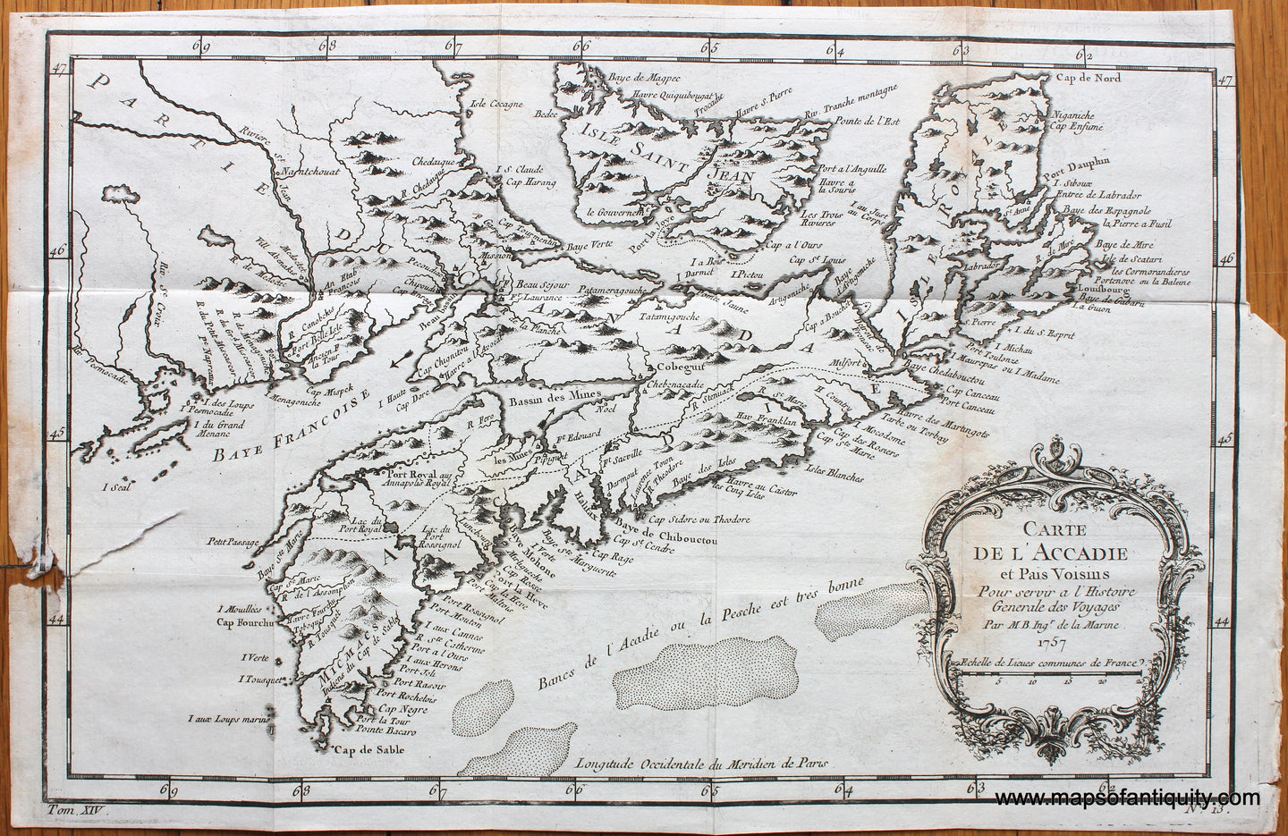 1757 - Carte De L'Accadie et Pai Voisins - Antique Map