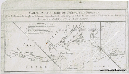Antique-Map-Chart-Nova-Scotia-Cape-Breton-Carte-Particuliere-du-Detroit-de-Fronsac-de-Chabert-1753