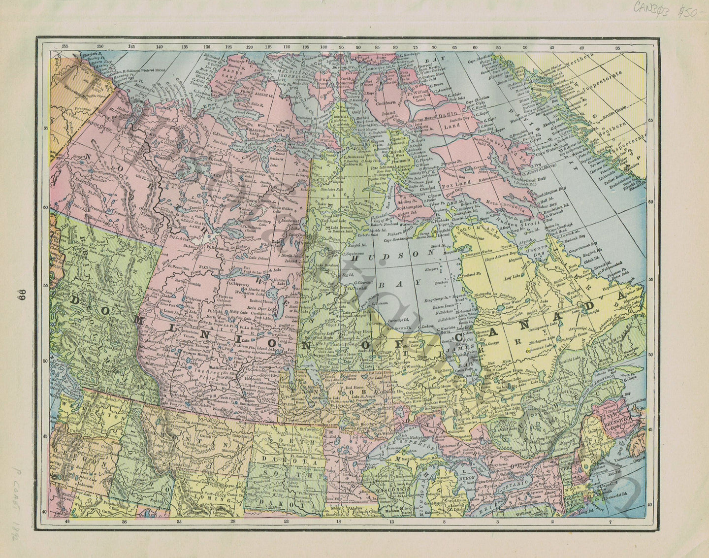 Antique-Map-Dominion-of-Canada-New-Brunswick-and-&-Nova-Scotia-Home-Library-and-Supply-Association-Pacific-Coast-1892-1890s-1800s-Late-19th-Century-Maps-of-Antiquity