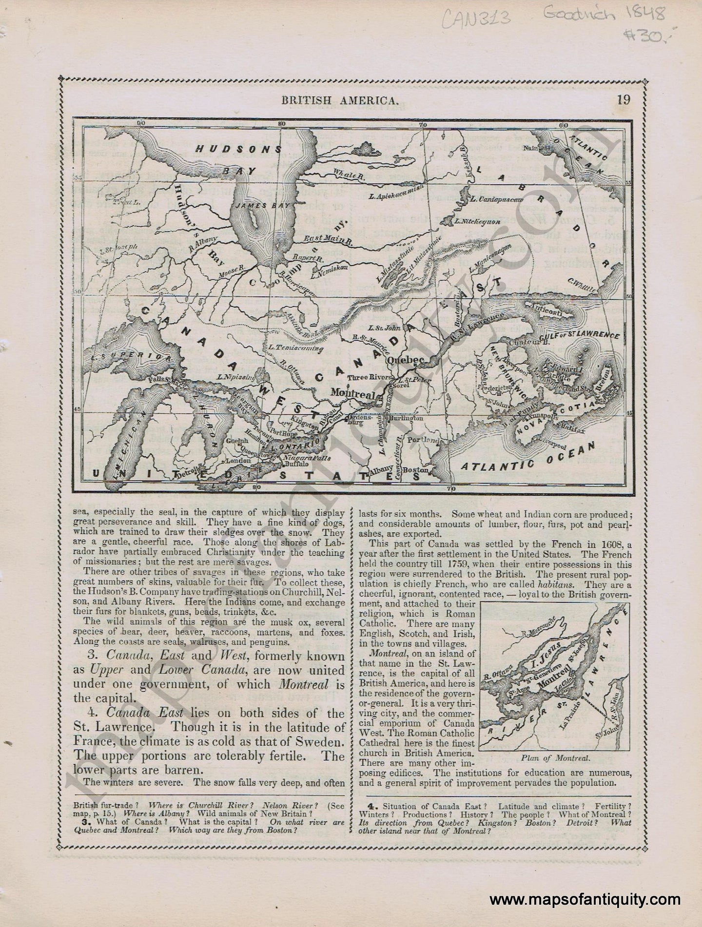 Antique-Black-and-White-Map-British-America-1848-Goodrich-Canada-1800s-19th-century-Maps-of-Antiquity