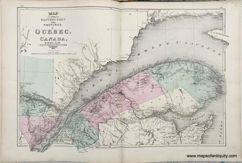 Antique-Map-Map-of-the-Eastern-Part-of-the-Province-of-Quebec-Canada-(centerfold-map)-/-verso:-Map-of-the-Western-Part-of-Algoma-District-on-the-North-Shore-of-Lake-Superior-Shewing-Towns-Post-Offices-etc.-1875-Walling-/-Tackabury-Canada-Civil-War-1800s-19th-century-Maps-of-Antiquity