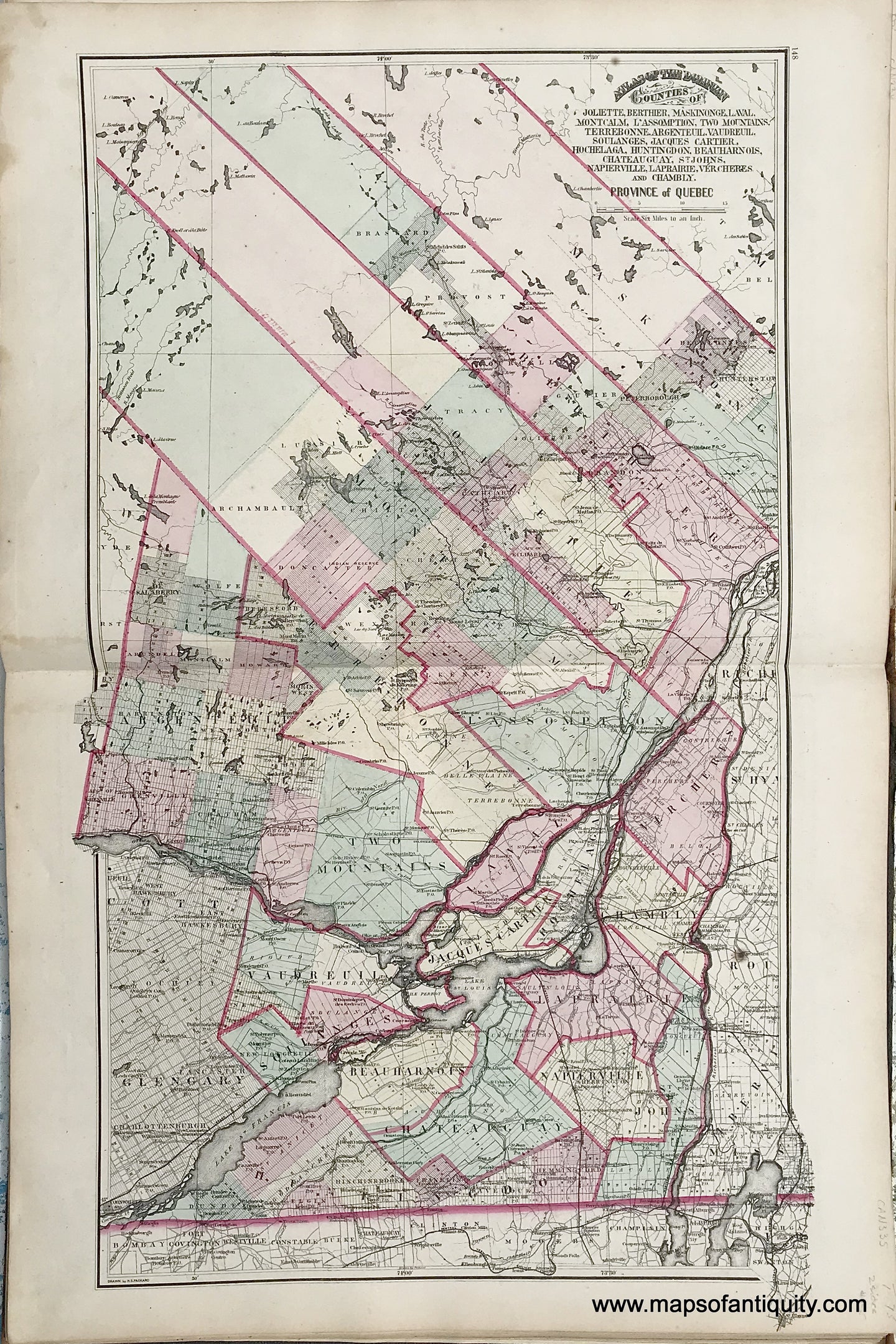 Antique-Map-Sheet-with-three-maps-of-counties-in-Ontario-1875-Walling-/-Tackabury-Canada-Civil-War-1800s-19th-century-Maps-of-Antiquity