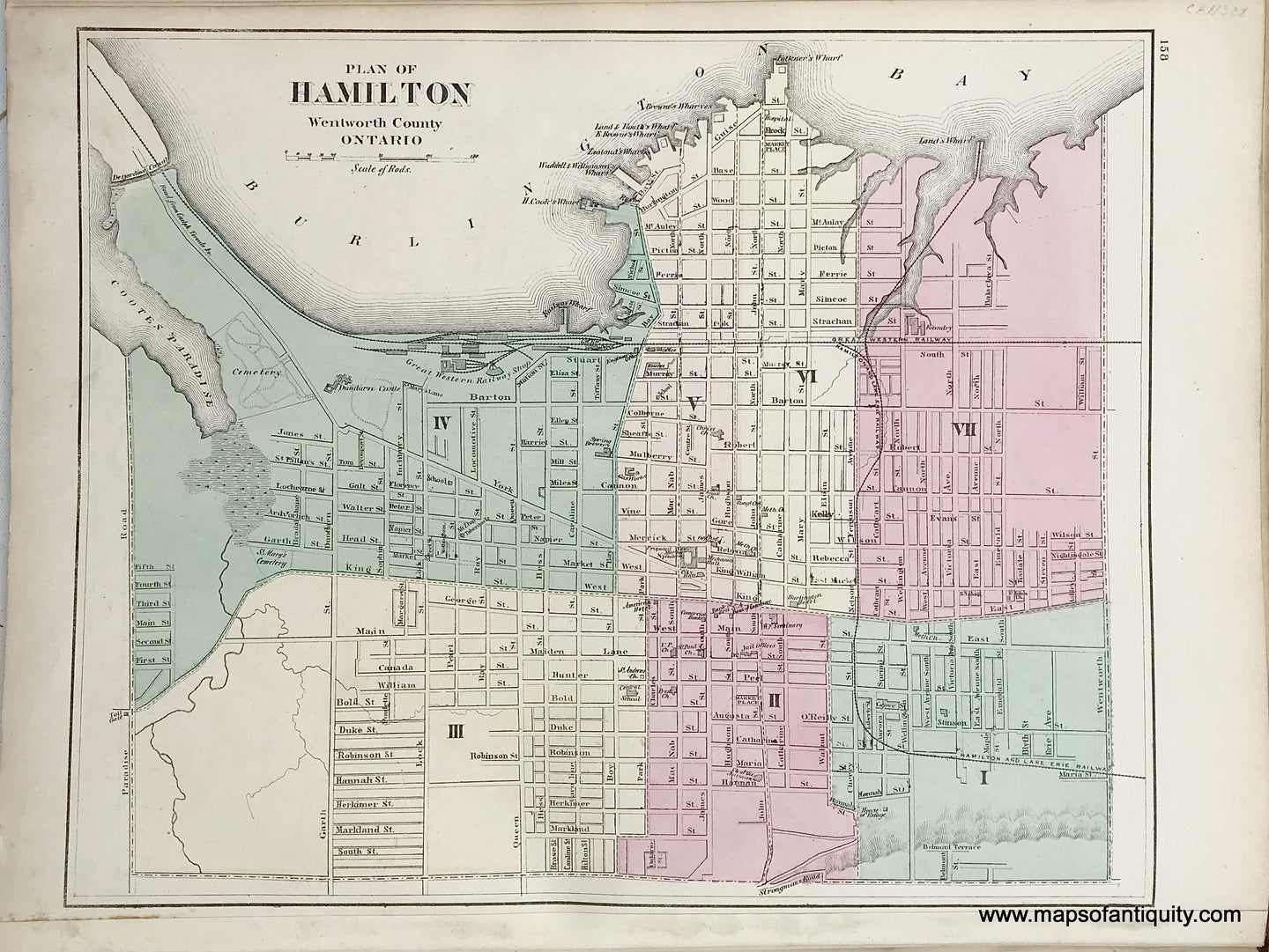 Antique-Map-Sheet-with-two-maps:-Counties-of-Dundas-Russell-Prescott-Stormont-and-Glengary-/-Plan-of-Hamilton-Wentworth-County-Ontario-1875-Walling-/-Tackabury-Canada-Civil-War-1800s-19th-century-Maps-of-Antiquity