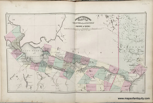 Antique-Map-Sheet-with-three-maps:-County-of-Ottawa-in-the-Province-of-Quebec-/-County-of-Chicoutimi-and-part-of-Saguenay-in-the-Province-of-Quebec-/-Counties-of-Wolfe-and-Compton-in-the-Province-of-Quebec-1875-Walling-/-Tackabury-Canada-Civil-War-1800s-19th-century-Maps-of-Antiquity
