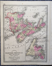 Load image into Gallery viewer, 1888 - Double-sided sheet with multiple maps: Centerfold - Tunison&#39;s Canada; versos: Tunison&#39;s Central Manitoba / Tunison&#39;s Maritime Provinces New Brunswick, Nova Scotia, and Prince Edward Island - Antique Map
