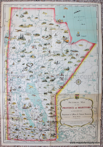 Genuine-Antique-Map-Pictorial-Map-of-the-Province-of-Manitoba-Canada--c.-1948-Department-of-Mines-&-Natural-Resources-Survey-Branch-Maps-Of-Antiquity-1800s-19th-century