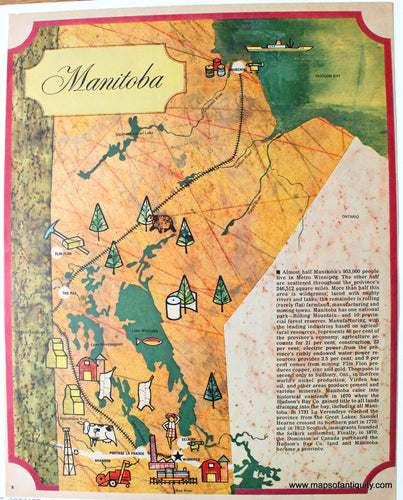 Genuine-Printed-Color-Pictorial-Map-Manitoba-c.-1961-Morrison/Surcouf-Maps-Of-Antiquity-1800s-19th-century