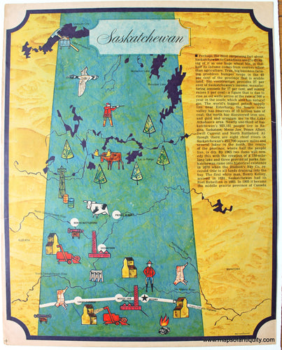 Genuine-Printed-Color-Pictorial-Map-Saskatchewan-c.-1961-Morrison/Surcouf-Maps-Of-Antiquity-1800s-19th-century