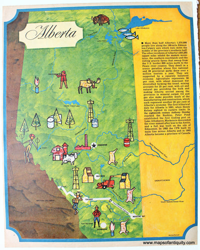 Genuine-Printed-Color-Pictorial-Map-Alberta-c.-1961-Morrison/Surcouf-Maps-Of-Antiquity-1800s-19th-century