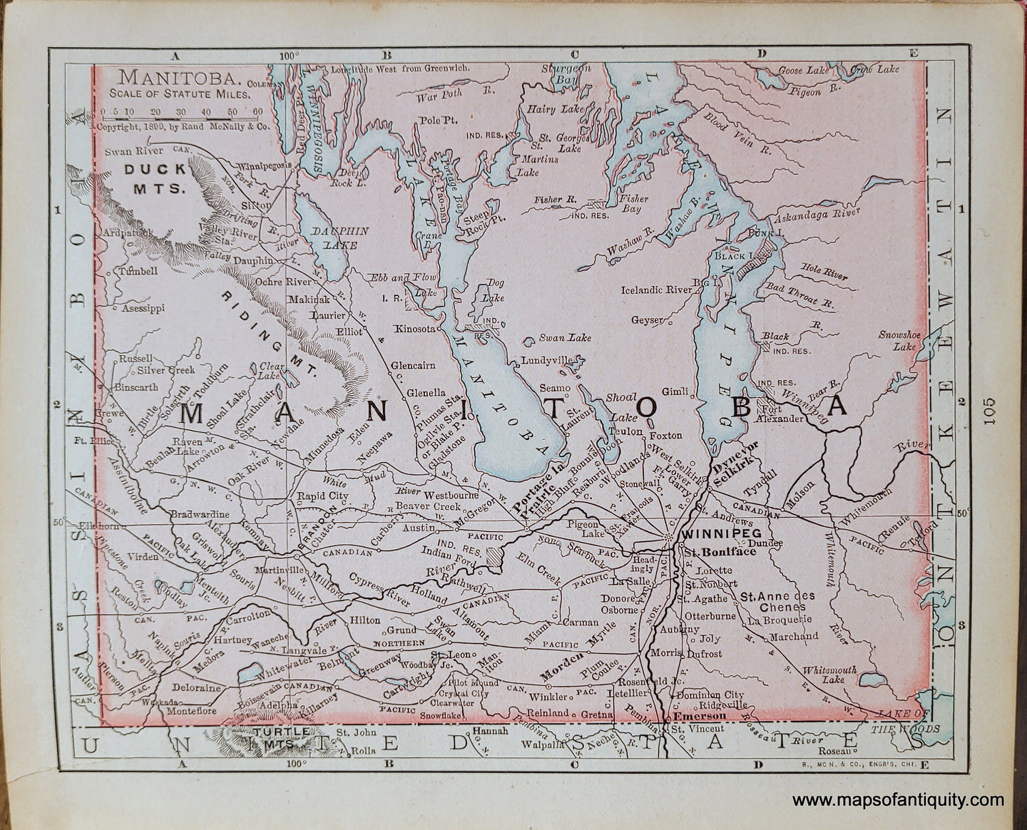 Genuine-Antique-Map-Manitoba-1900-Rand-McNally-Maps-Of-Antiquity