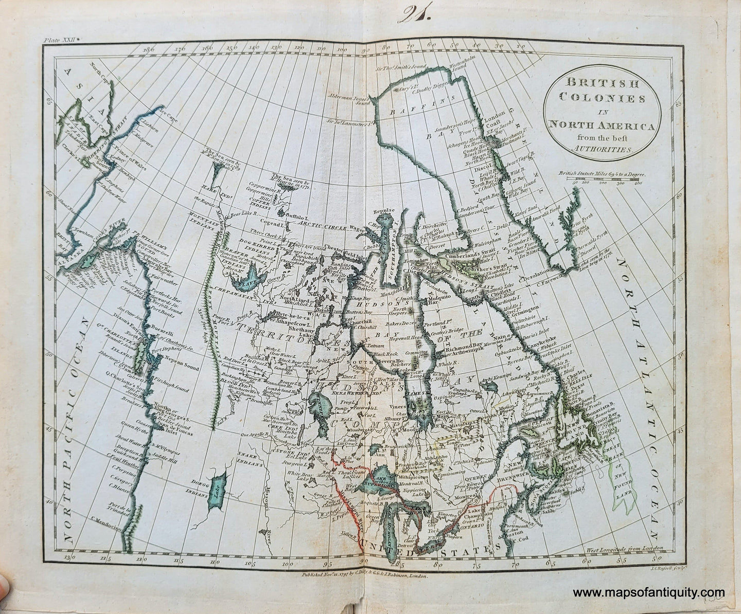 Genuine-Antique-Map-British-Colonies-in-North-America-from-the-best-Authorities-1797-Russell-C--Dilly-&-G-G--&-J--Robinson/-Guthrie-Maps-Of-Antiquity